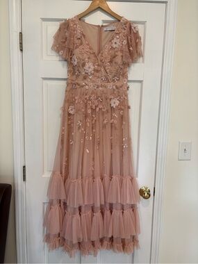 Mac Duggal Dusty Rose Floral Appliqué Dress